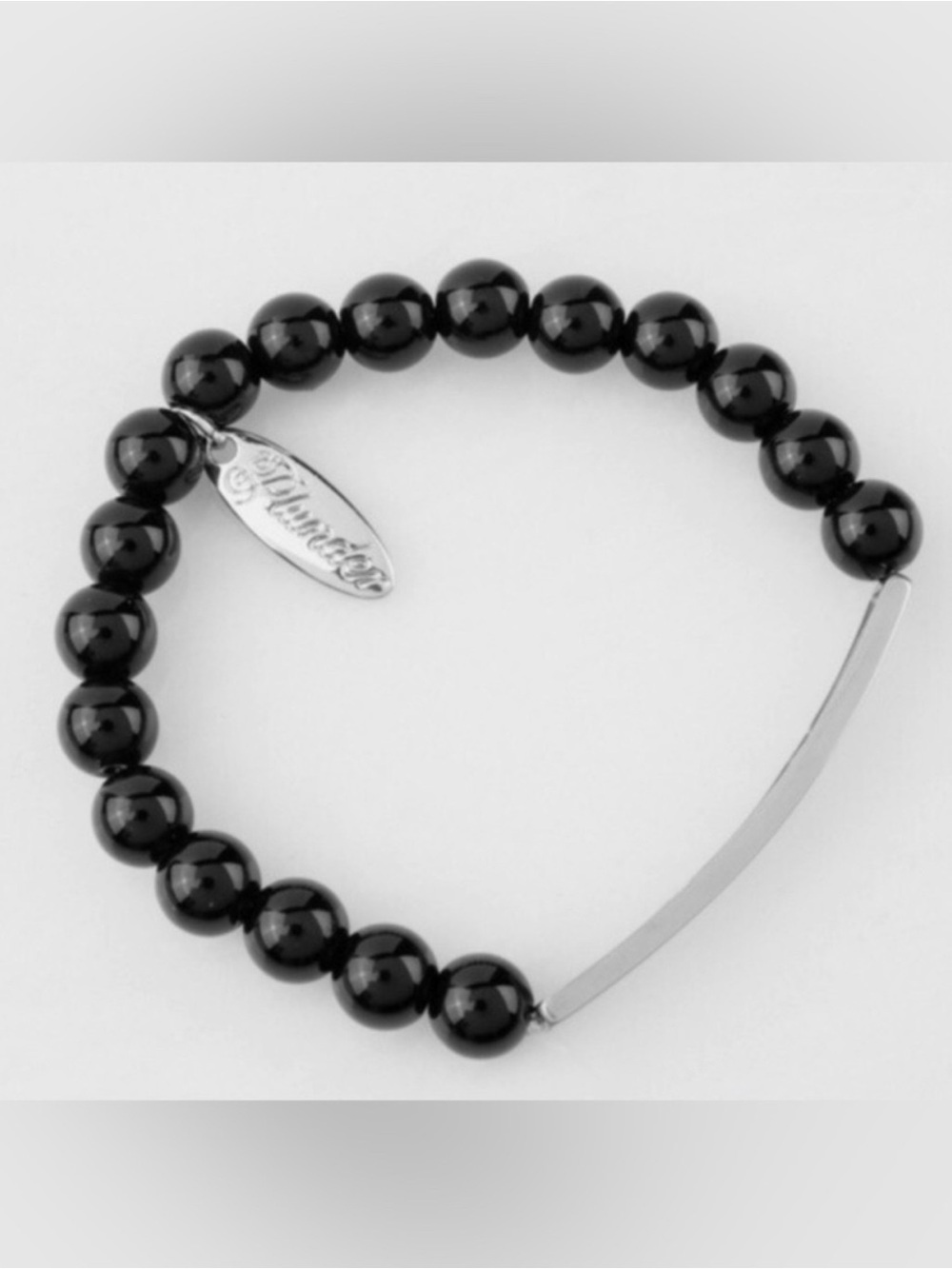 Plunder Black Beaded Stretch Bracelet with Stainless Steel Engravable Bar